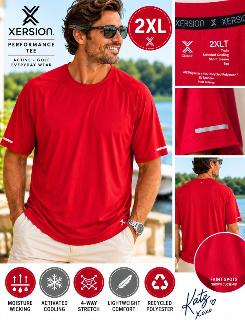 Xersion Mens 2XLT Red Activated Cooling Performance Shirt Big Tall Athletic Tee